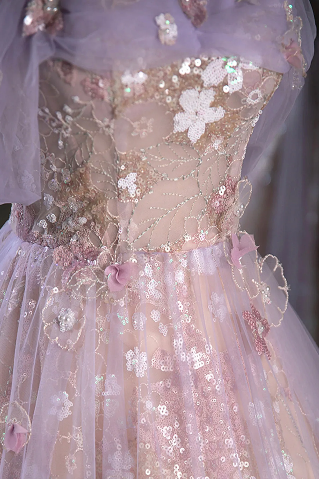 Lovely A-Line Off the Shoulder Sequins Prom Dress, Purple Tulle Corset Floor Length Evening Dress