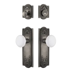 Meadows Entry Set with White Porcelain Knob in Antique Pewter