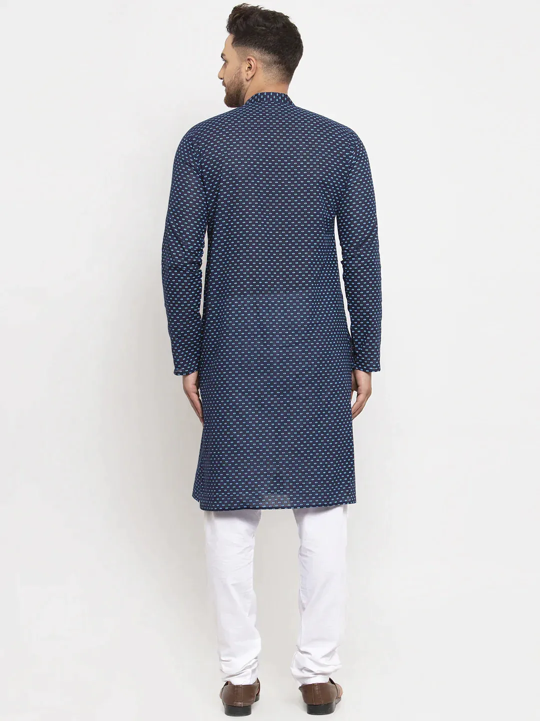 Men Blue Cotton Printed Kurta With Pyjamas