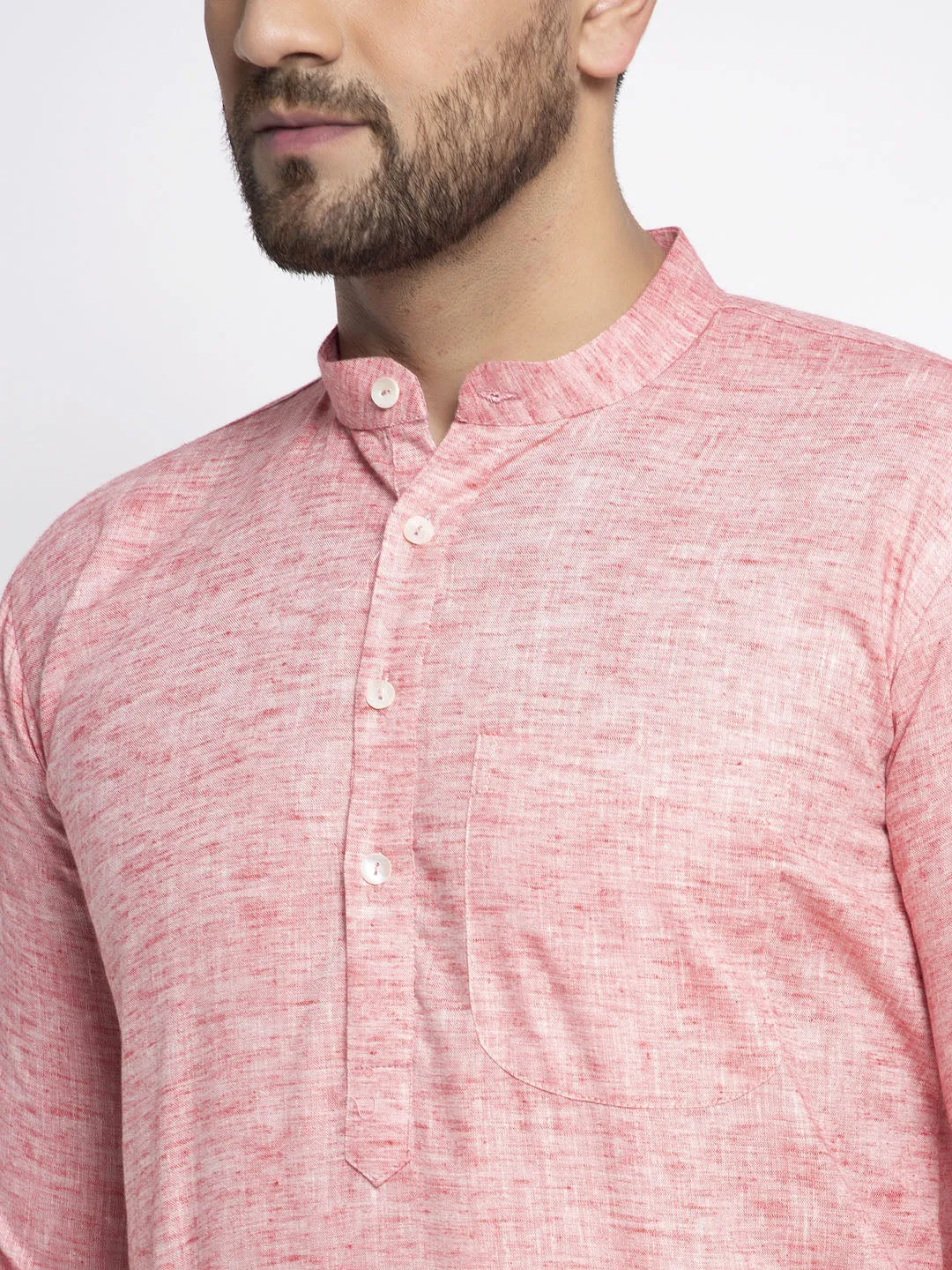 Men Pink & White Self Design Kurta Only