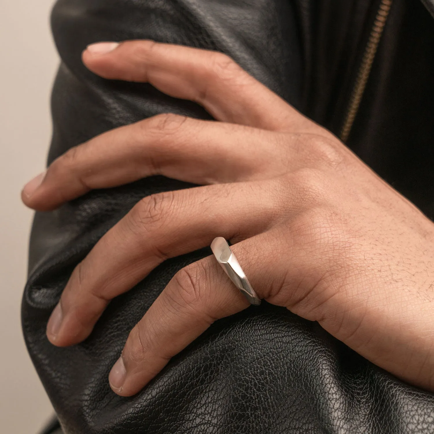 Mens Long Pebble Signet Ring