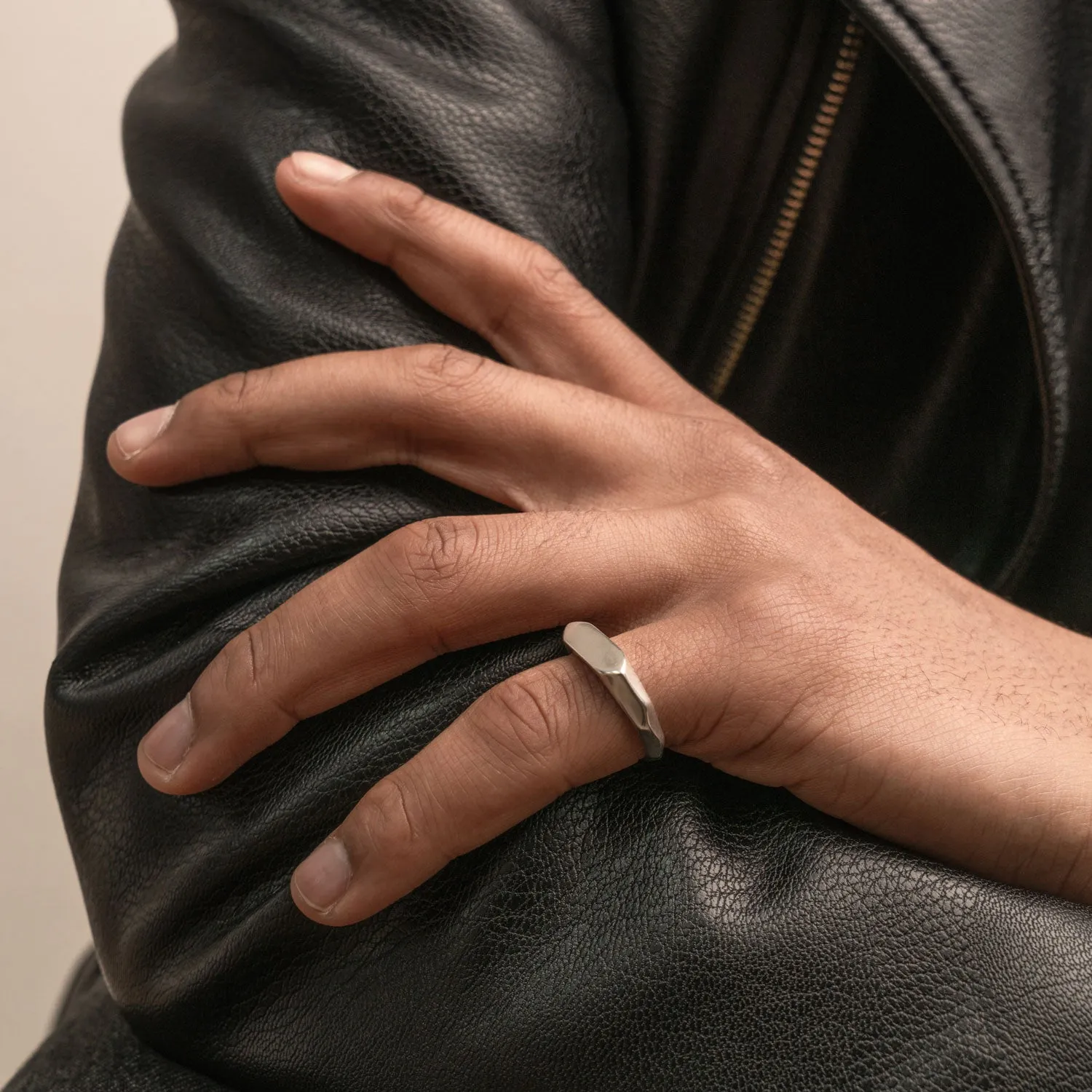 Mens Long Pebble Signet Ring
