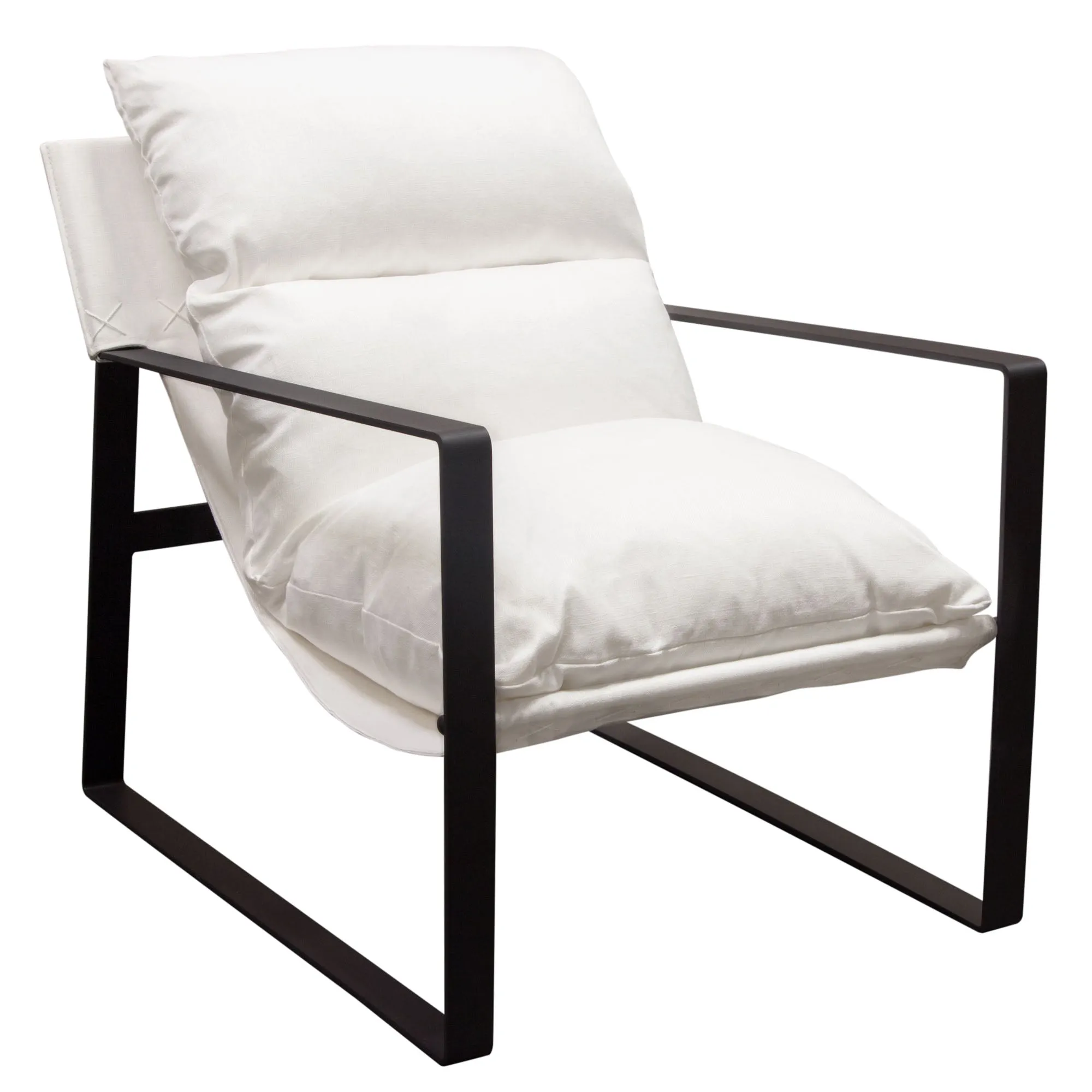Miller Sling Accent Chair in White Linen Fabric w/ Black Powder Coated Metal Frame by Diamond Sofa