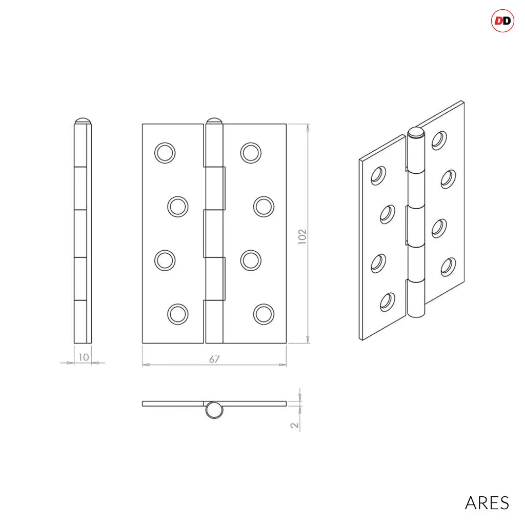 Monroe Door Lever Handle Pack - 3 Square Hinges - Matt Black