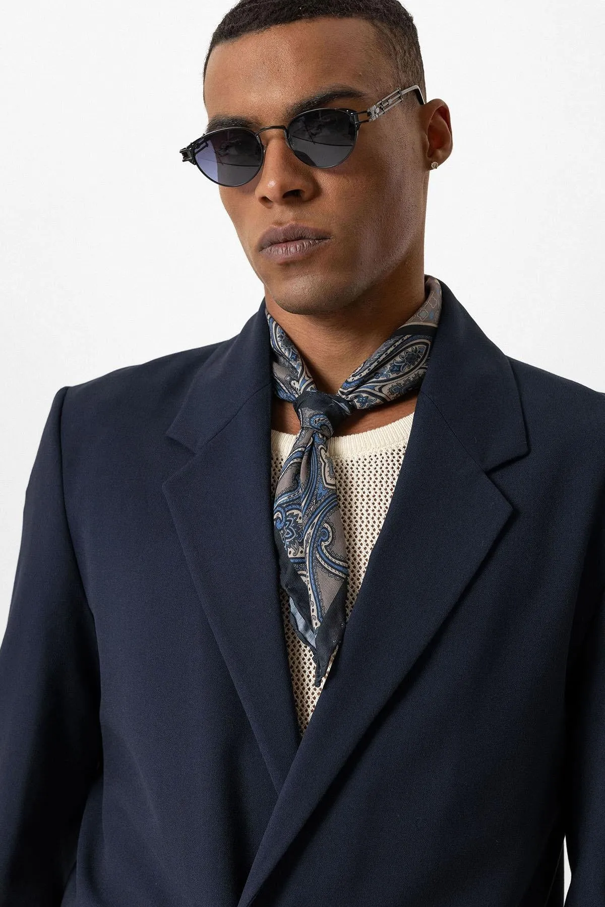 Navy Single-Button Relaxed Men's Blazer Jacket - Wessi