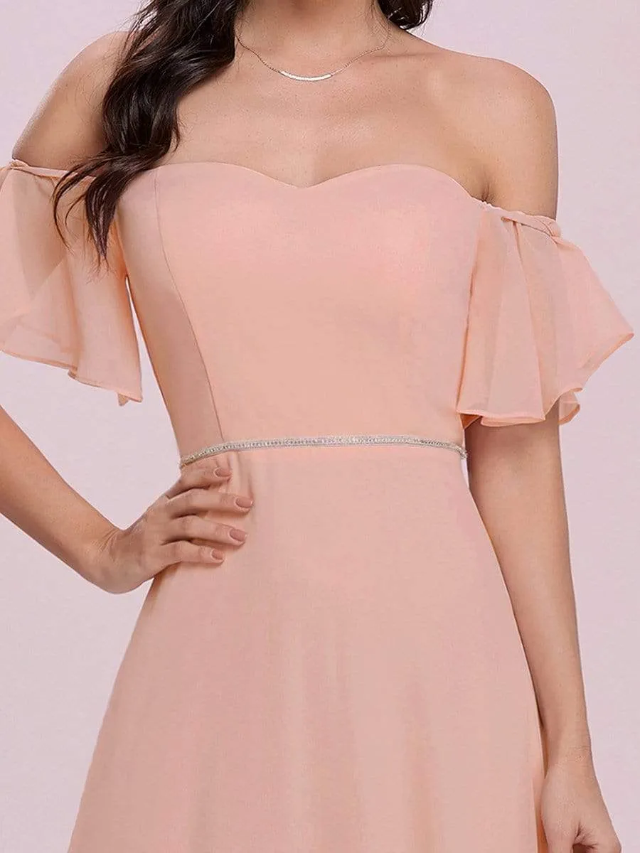 Off the Shoulder Pagoda Sleeves Maxi Chiffon Bridesmaid Dress