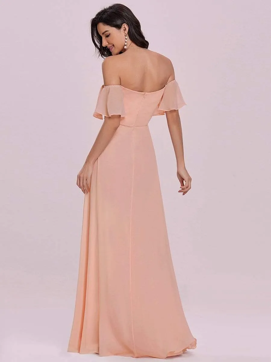 Off the Shoulder Pagoda Sleeves Maxi Chiffon Bridesmaid Dress