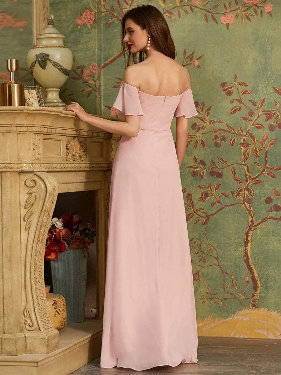 Off the Shoulder Pagoda Sleeves Maxi Chiffon Bridesmaid Dress