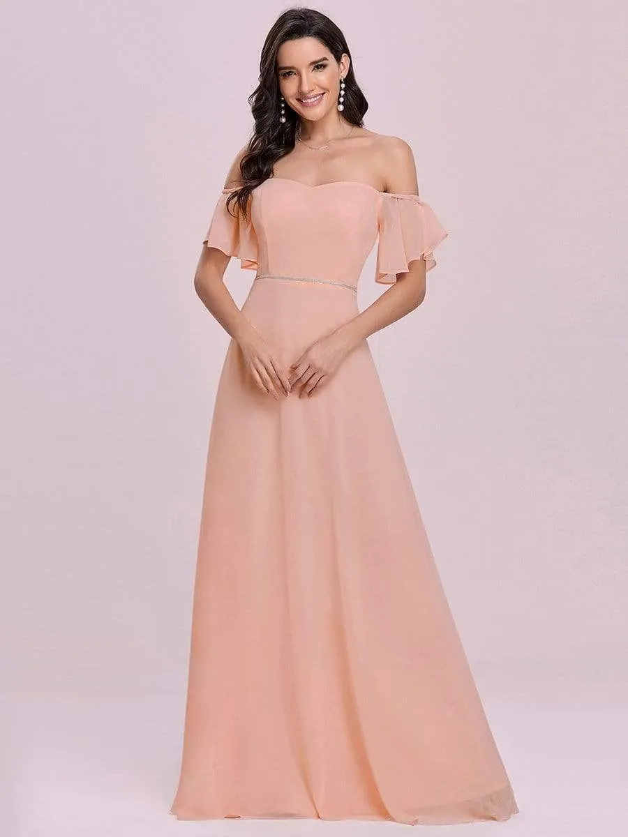 Off the Shoulder Pagoda Sleeves Maxi Chiffon Bridesmaid Dress