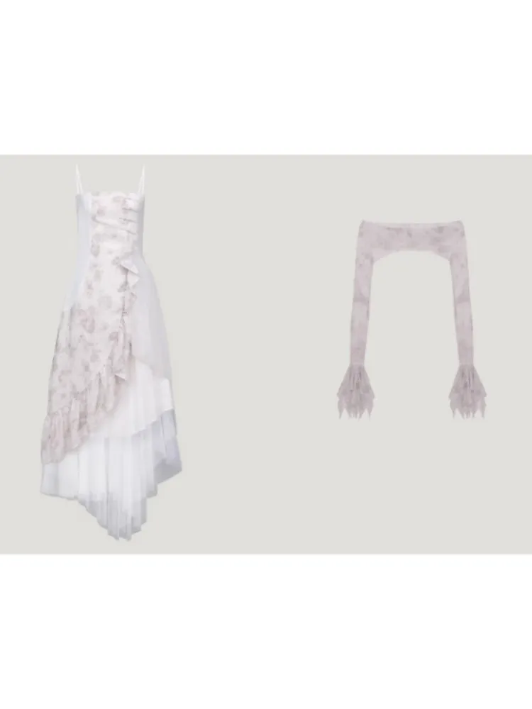 Patchwork Ruffle Suspender Long Dress & Waistcoat【s0000004379】