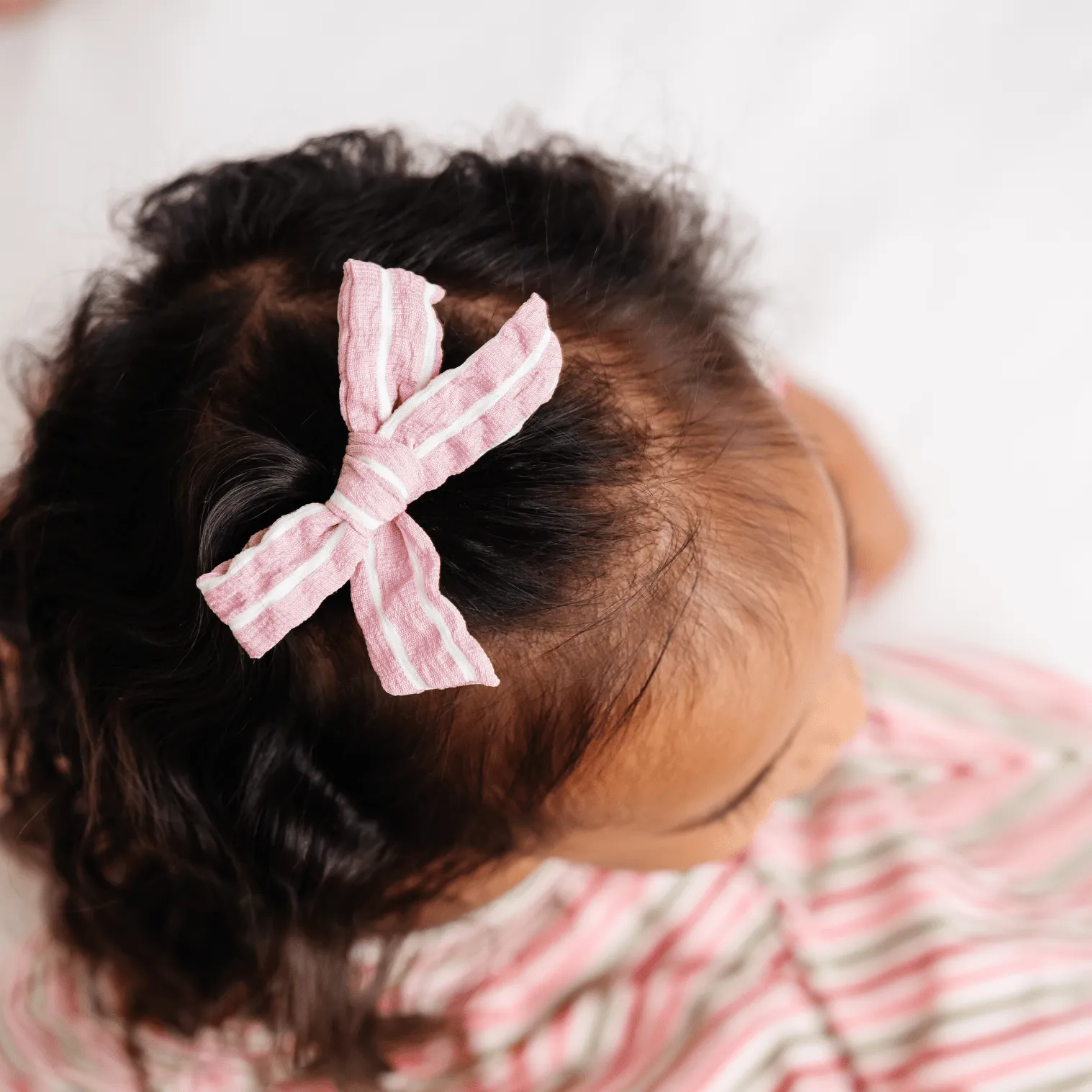 Pink and White Stripe Pigtail Bow Clip