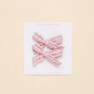 Pink and White Stripe Pigtail Bow Clip