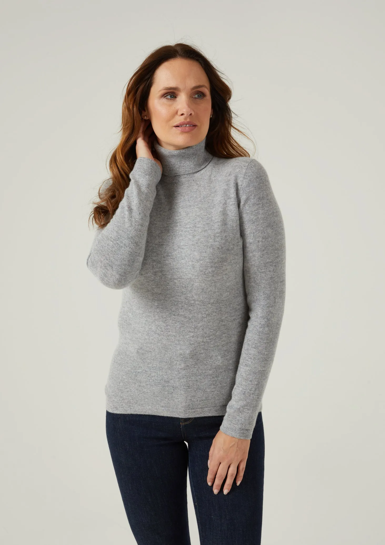 Rebecca Ladies Roll Neck Jumper In Silver