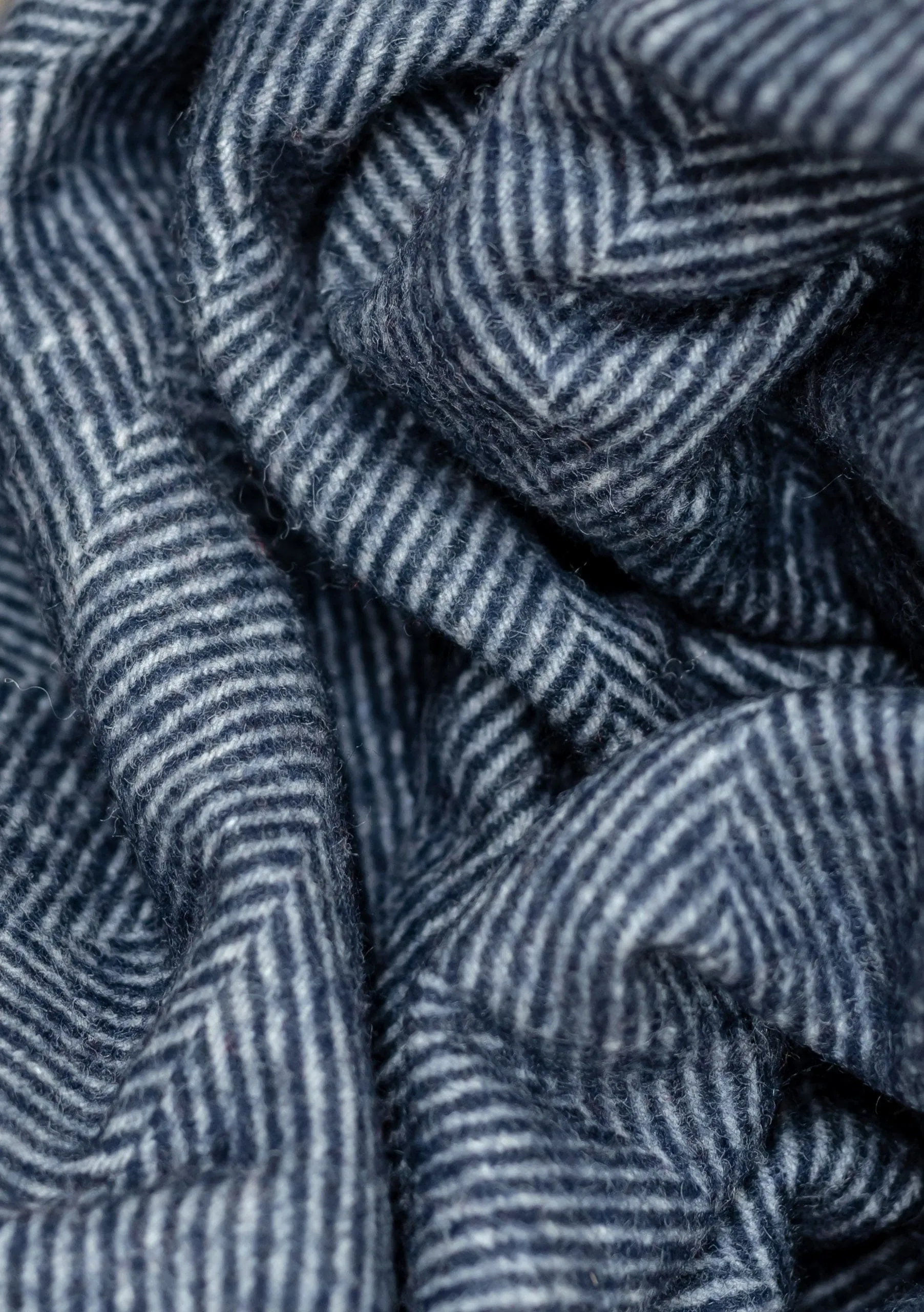 Recycled Wool Small Blanket in Navy Herringbone