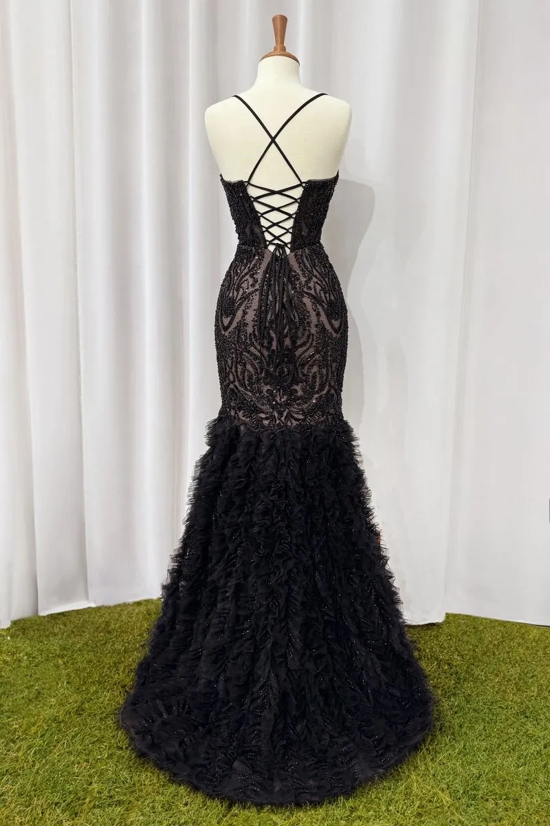 Romance Formal Dress Fitted Beaded Mermaid Gown 6201299TWR-BlackNude  Andrea & Leo A1299  LaDivine A1299