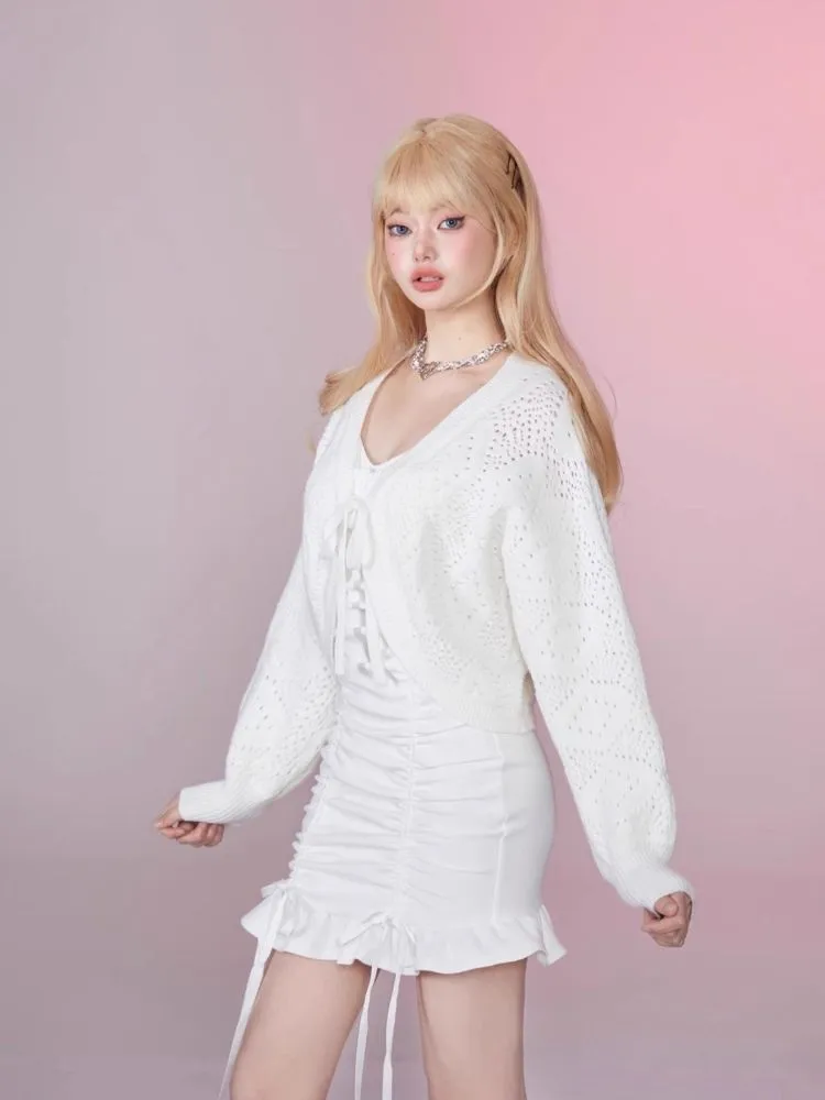 Ruffle Halter Strapless Long Sleeve Dress【s0000006354】