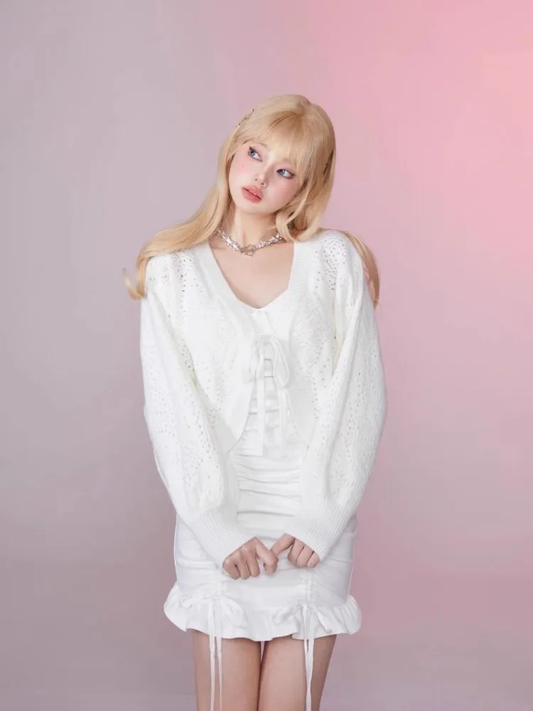 Ruffle Halter Strapless Long Sleeve Dress【s0000006354】