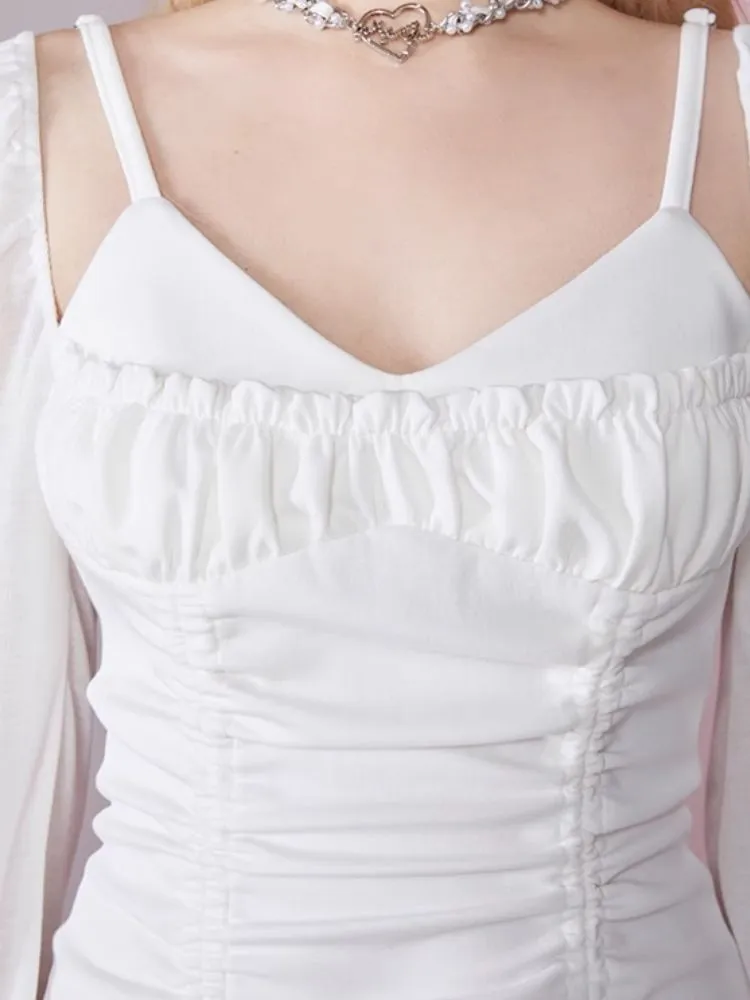 Ruffle Halter Strapless Long Sleeve Dress【s0000006354】