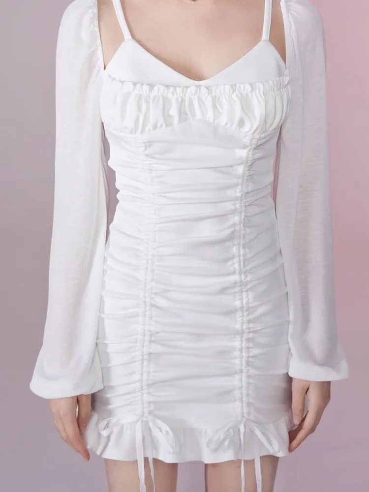 Ruffle Halter Strapless Long Sleeve Dress【s0000006354】