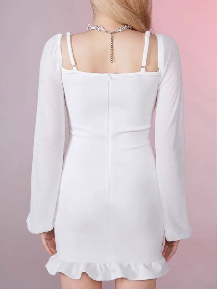 Ruffle Halter Strapless Long Sleeve Dress【s0000006354】