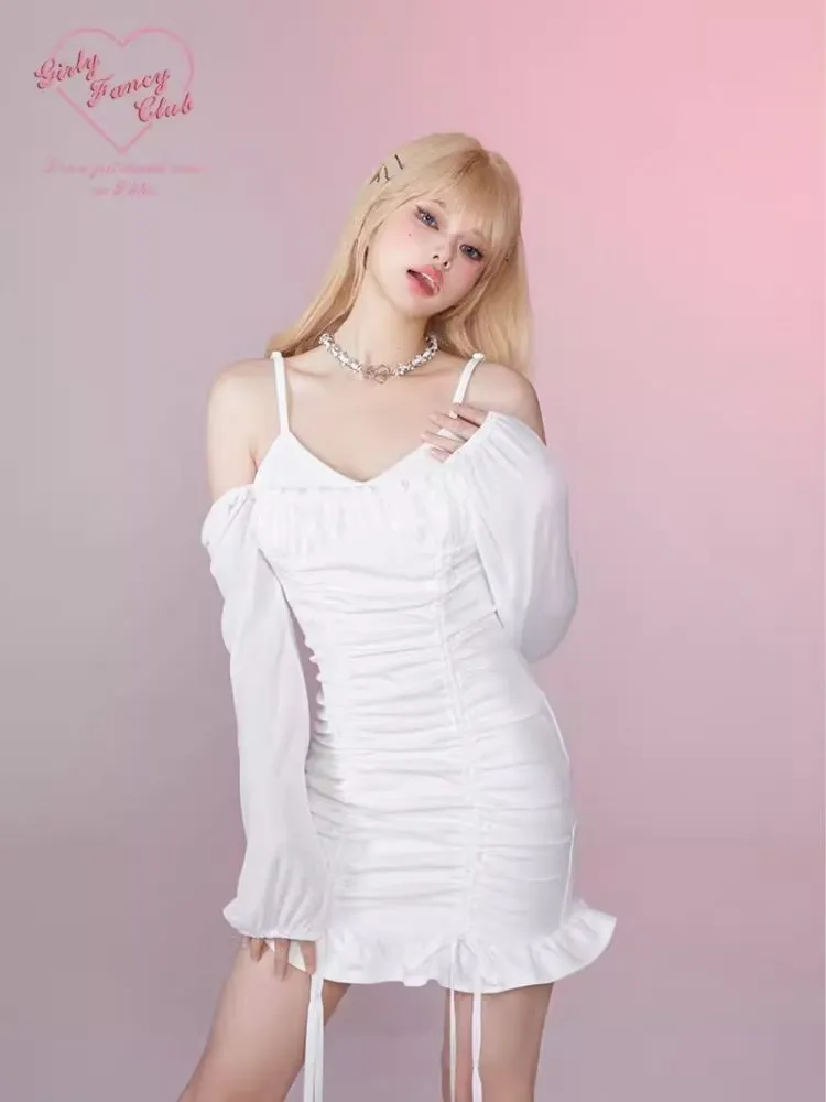 Ruffle Halter Strapless Long Sleeve Dress【s0000006354】