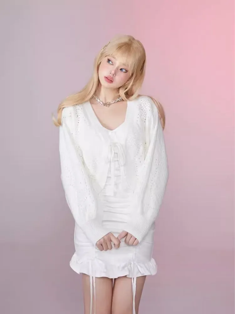 Ruffle Halter Strapless Long Sleeve Dress【s0000006354】