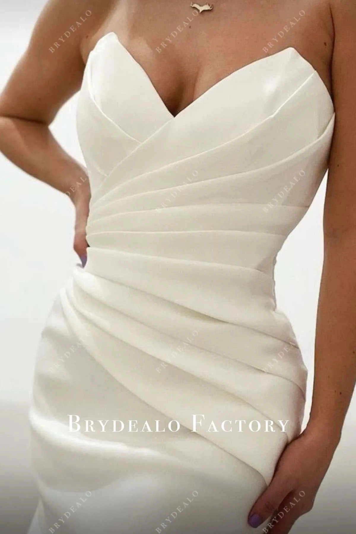 Strapless V-Neck Satin Mermaid Overskirt Wedding Dress