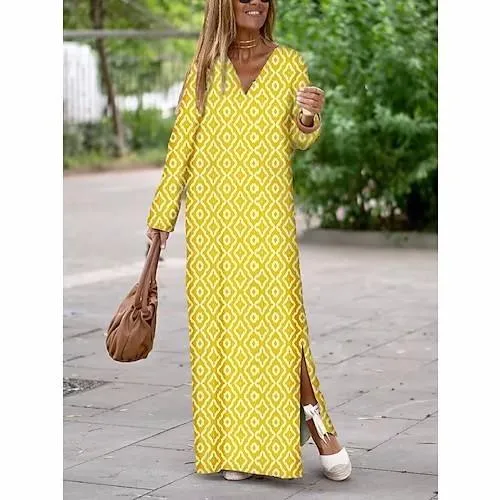 Summer Geometric V-Neck Long Dress