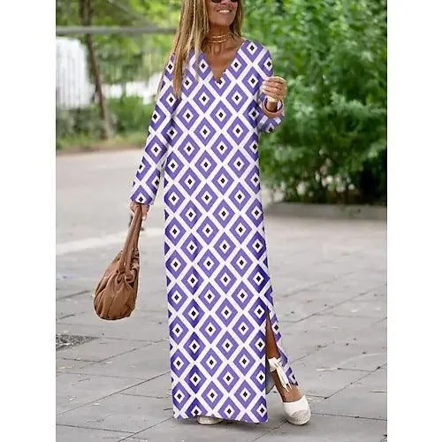 Summer Geometric V-Neck Long Dress