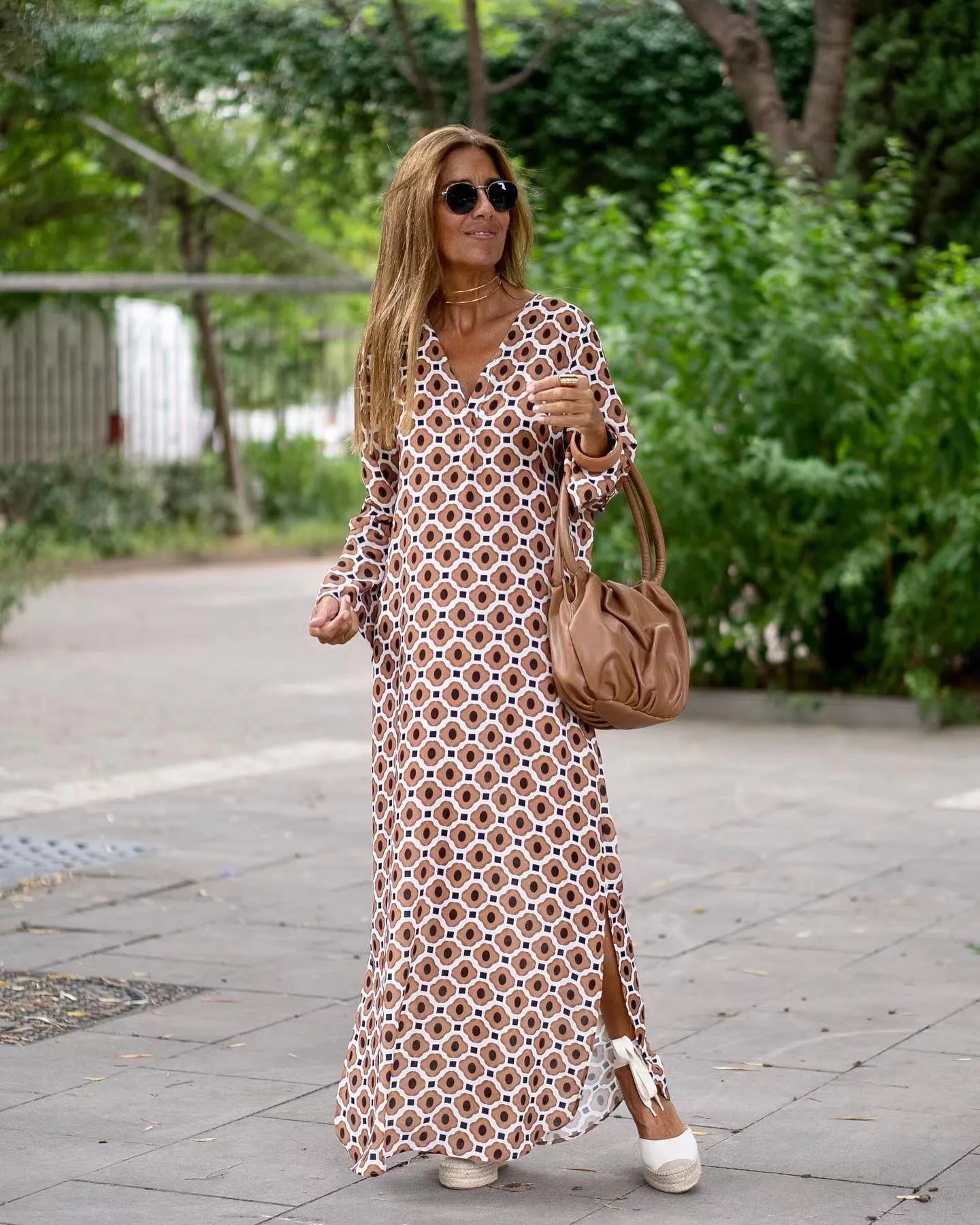 Summer Geometric V-Neck Long Dress
