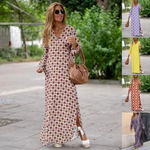 Summer Geometric V-Neck Long Dress
