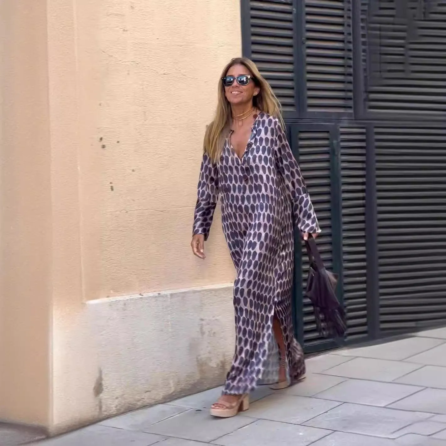 Summer Geometric V-Neck Long Dress