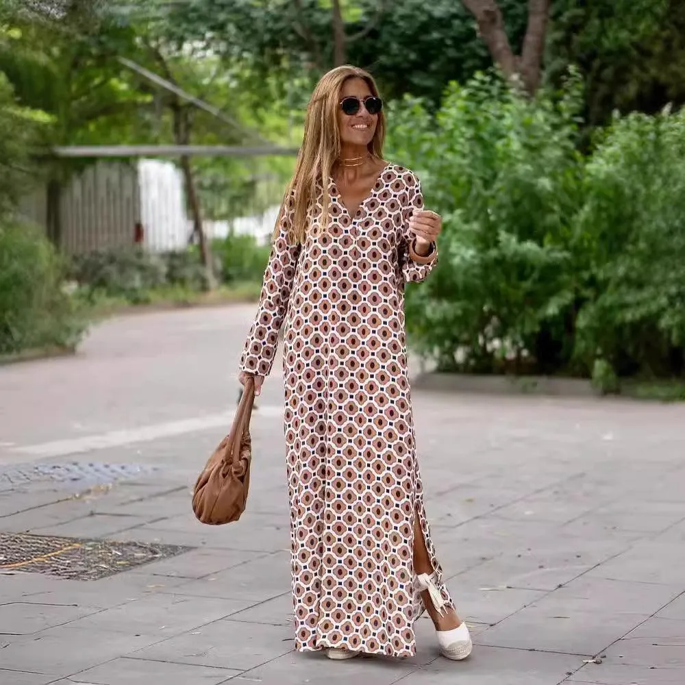 Summer Geometric V-Neck Long Dress