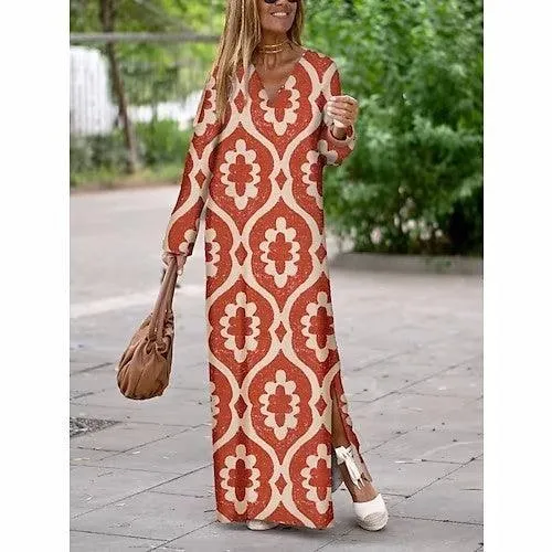 Summer Geometric V-Neck Long Dress