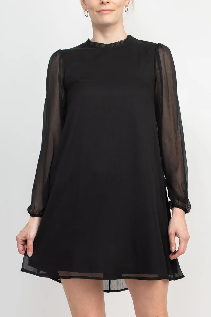 Tasha   Sophie Ballon Sleeve Ruffle Neck Keyhole Back Trapeze Chiffon Dress