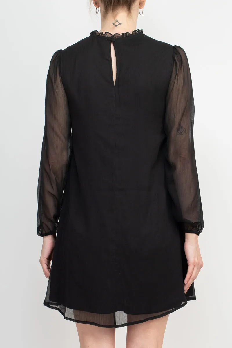 Tasha   Sophie Ballon Sleeve Ruffle Neck Keyhole Back Trapeze Chiffon Dress