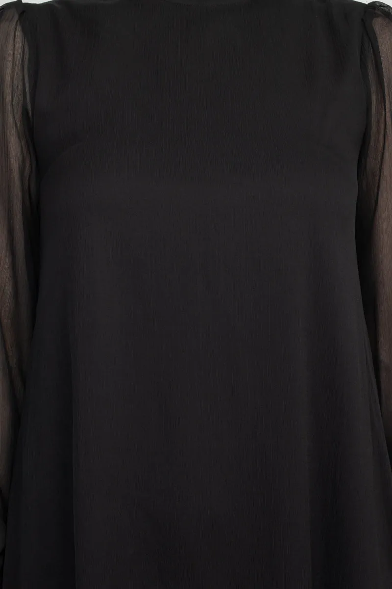 Tasha   Sophie Ballon Sleeve Ruffle Neck Keyhole Back Trapeze Chiffon Dress