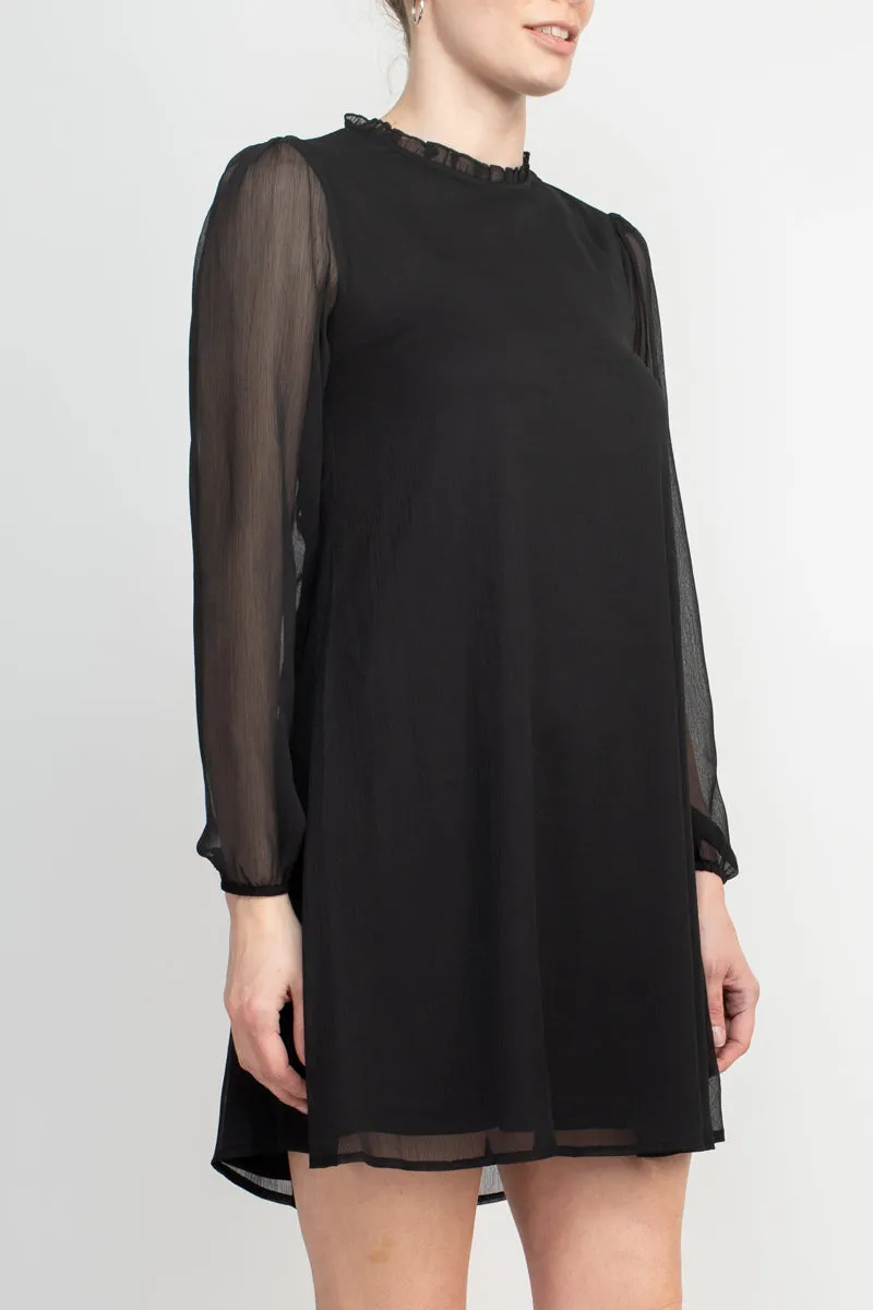 Tasha   Sophie Ballon Sleeve Ruffle Neck Keyhole Back Trapeze Chiffon Dress