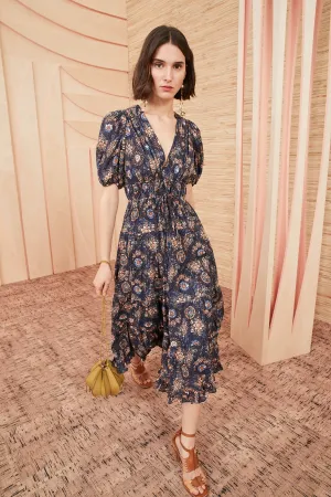 Ulla Johnson Thelma Dress in Twilight - Elegant Bohemian Midi Dress with Floral Print and Flowy Silhouette