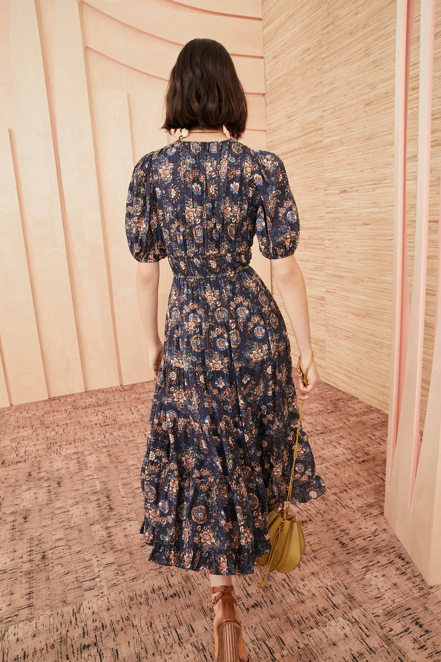 Ulla Johnson Thelma Dress in Twilight - Elegant Bohemian Midi Dress with Floral Print and Flowy Silhouette