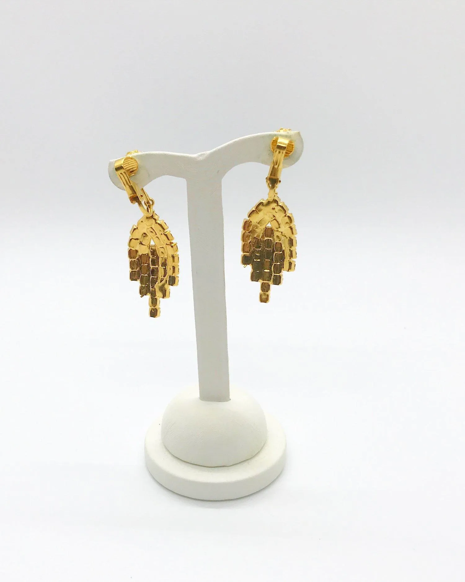 Vintage Art Deco Style Red Rhinestone Dangle Clip- On  Earrings