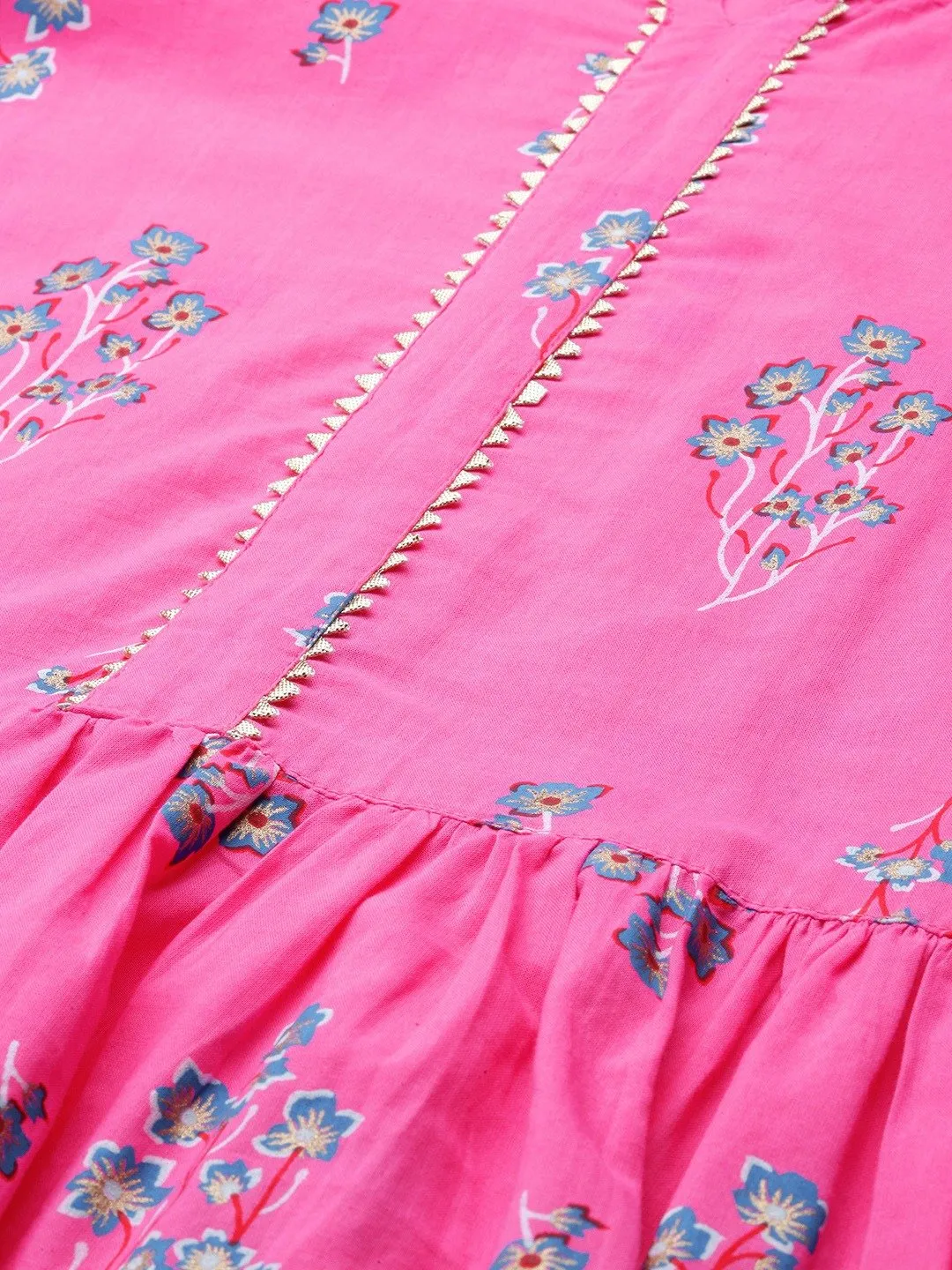 Women Pink Three-Quarter Sleeves Flared Kurta With Palazzo