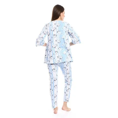 Women's 3-Piece Cotton Summer Pajama Set, Soft and Comfy - Blue