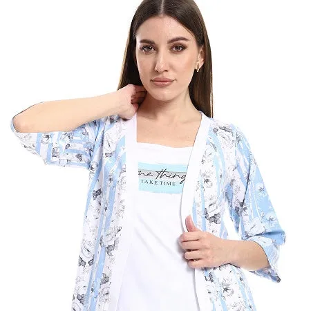Women's 3-Piece Cotton Summer Pajama Set, Soft and Comfy - Blue