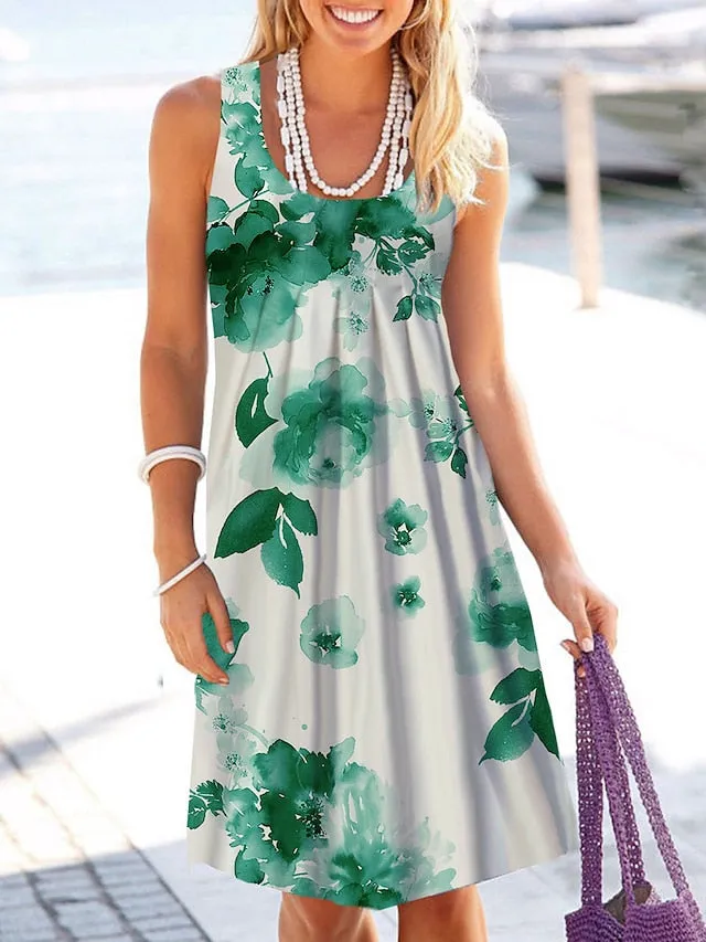 Women's Shift Dress Mid-Length Short Sleeve Floral Fake Two-Piece Set 2023 Spring And Summer Crewneck Casual Weekend